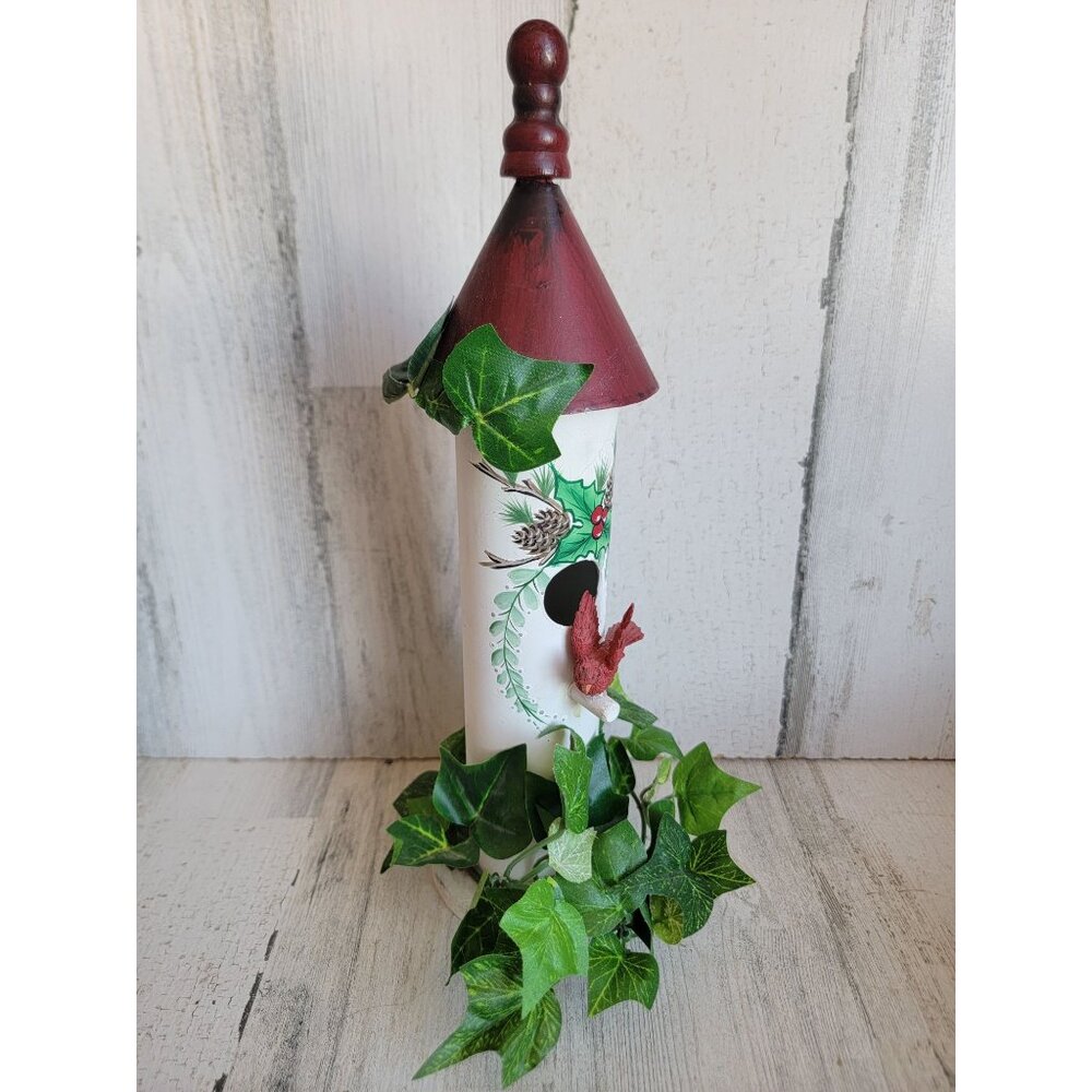 Wooden skinny Birdhouse‎ vintage red cardinal decor figure xmas